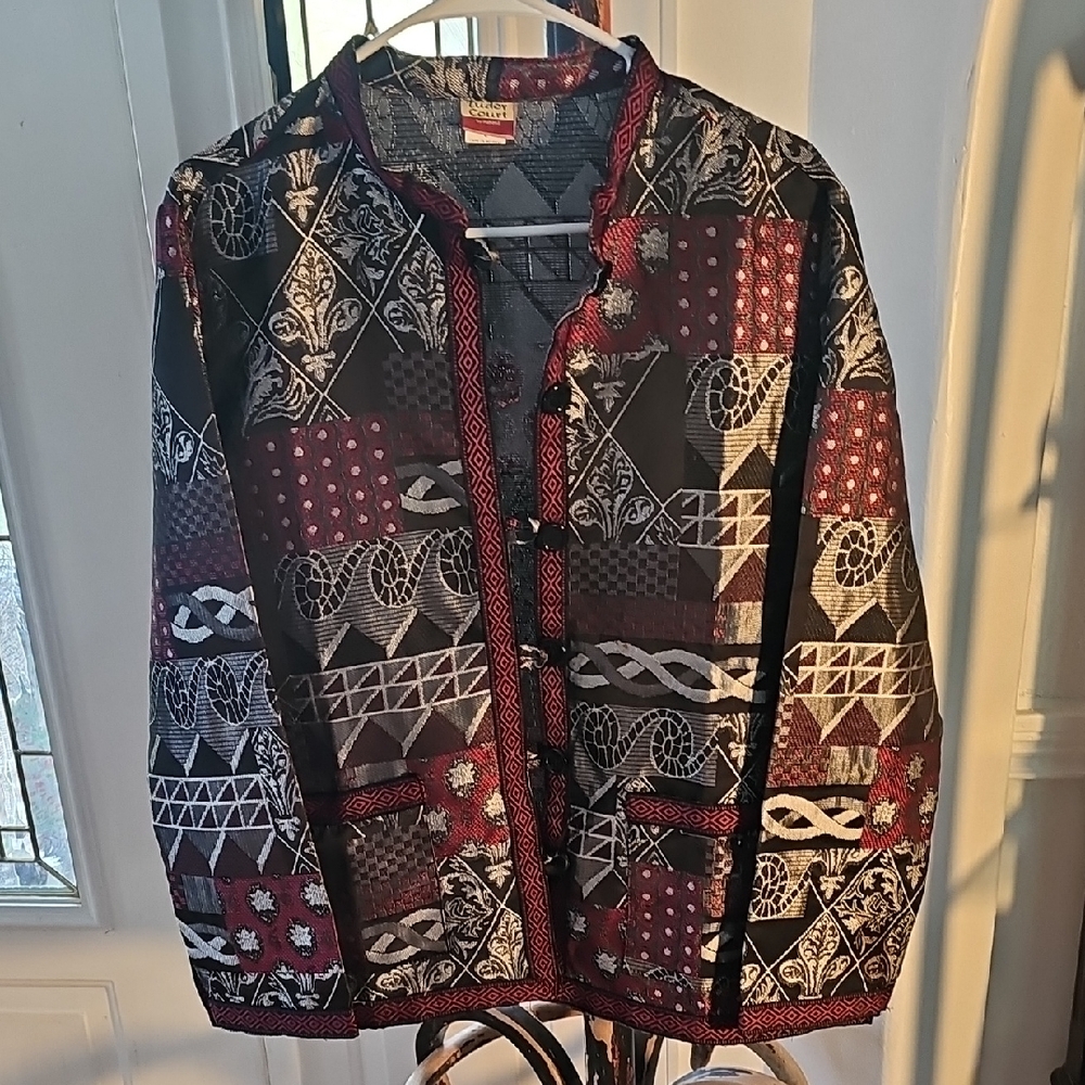 Patterned Black and Red Teddy Jacket